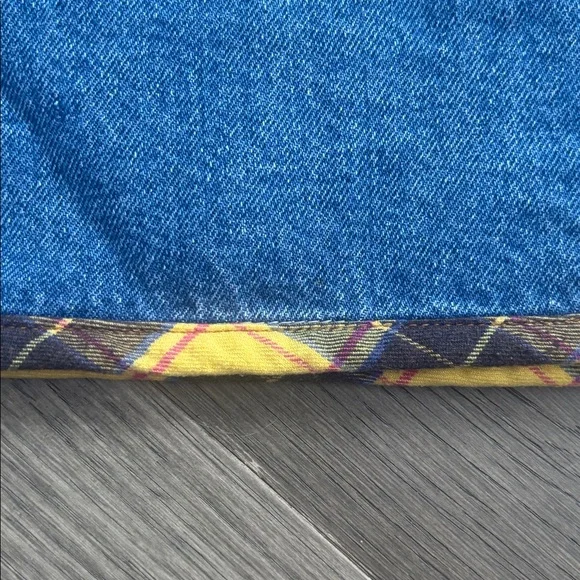 French Dressing | Vintage Denim Skirt with Yellow and Black Plaid Accents Sz 38 - Picture 3 of 11